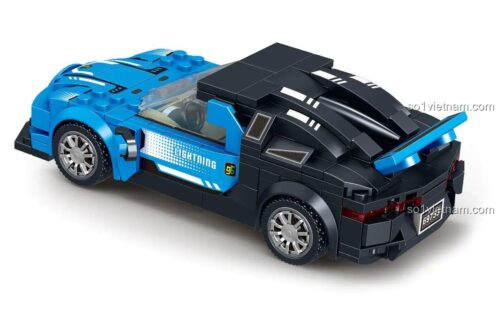 Mô hình xe đua Bugatti Chiron màu xanh đen ZHEGAO QL0753-3 nhìn từ phía sau