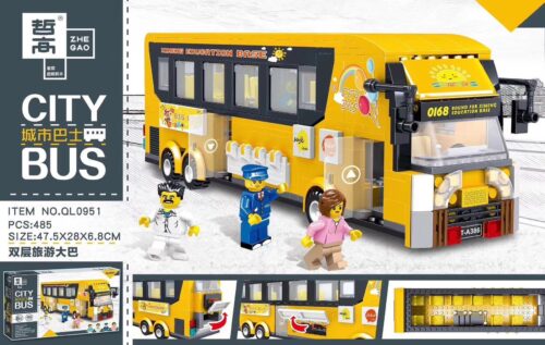 bộ lắp ghép Xe buýt hai tầng ZHEGAO QL0951 màu vàng rực rỡ, gồm 485 chi tiết, phù hợp cho con trai 6 tuổi, giá rẻ.