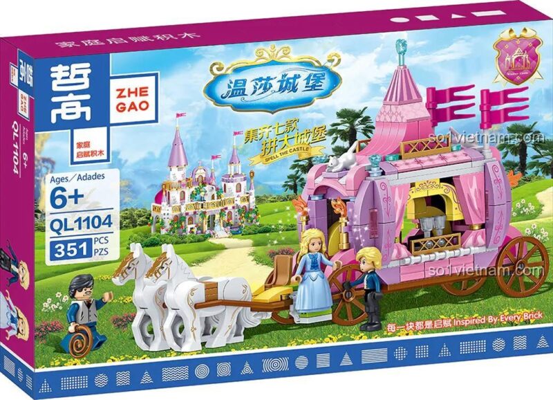 Hộp sản phẩm bộ đồ chơi ZHEGAO QL1104 Lâu đài Windsor Xe ngựa công chúa