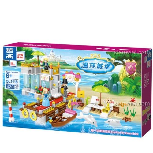 Hộp đồ chơi xếp hình ZHEGAO QL1118 Lâu đài công chúa ven biển, món quà ý nghĩa cho con gái 6 tuổi.