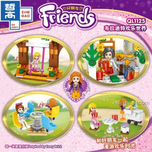 Chi tiết bộ đồ chơi Công viên giải trí Friends QL1125 với xích đu, bàn ghế và minifigures. Món quà ý nghĩa cho con gái.