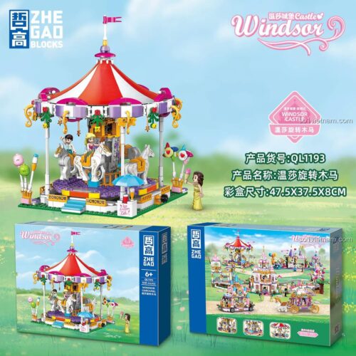 Mô hình Lâu Đài Windsor Cưỡi Ngựa Vui Vẻ ZHEGAO QL1193 và hộp sản phẩm