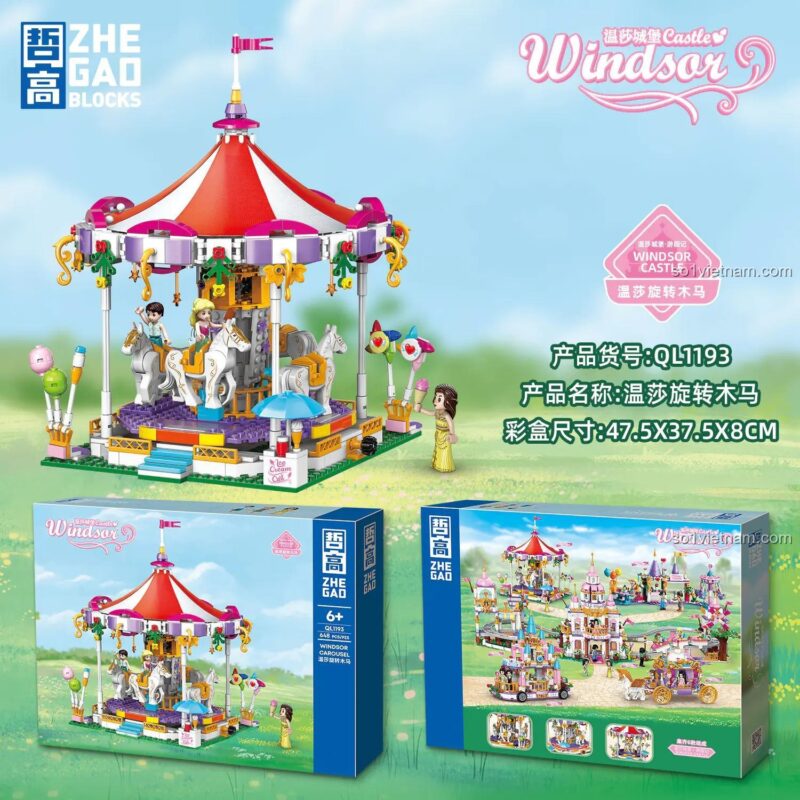 Mô hình Lâu Đài Windsor Cưỡi Ngựa Vui Vẻ ZHEGAO QL1193 và hộp sản phẩm