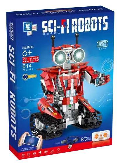 Hộp bộ lắp ráp Robot Khoa Học Viễn Tưởng Zhegao QL1215 màu đỏ, có điều khiển từ xa và lập trình được, phù hợp bé trai 6 tuổi, giá tốt.