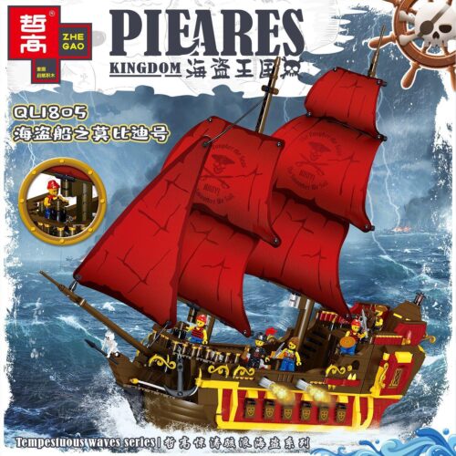 Bộ đồ chơi lắp ráp Zhegao QL1805 Tàu Hải Tặc Mobydick, mô hình thuyền buồm cướp biển màu đỏ, phù hợp bé trai 6 tuổi, giá tốt.