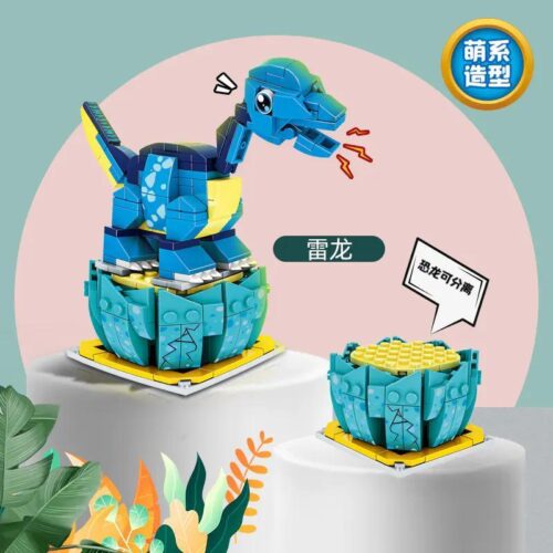 Bộ lắp ghép Zheng Bo 9009 mô hình khủng long Brontosaurus dễ thương, 201 chi tiết, màu xanh dương, vàng, xanh lá, phù hợp cho bé trai 6 tuổi