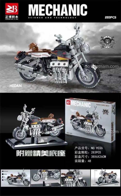 Mô hình Xe máy Đen Zheng Bo 9036 283 chi tiết, Tốc độ Đỉnh Cao