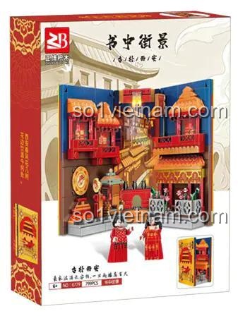 bộ lắp ghép Zhengbo 6779 Giá sách phố cổ Tây An, đồ chơi mô hình kiến trúc Trung Hoa, quà tặng cho bé 6 tuổi, giá tốt