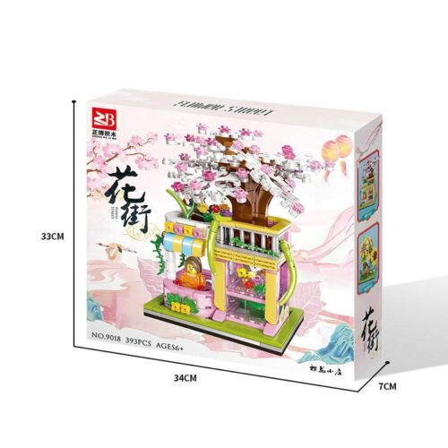 Bộ lắp ghép Zhengbo 9018 Tiệm Hoa Anh Đào với 393 mảnh ghép, hộp sản phẩm rõ ràng, phù hợp cho bé gái 6 tuổi trở lên, giá tốt