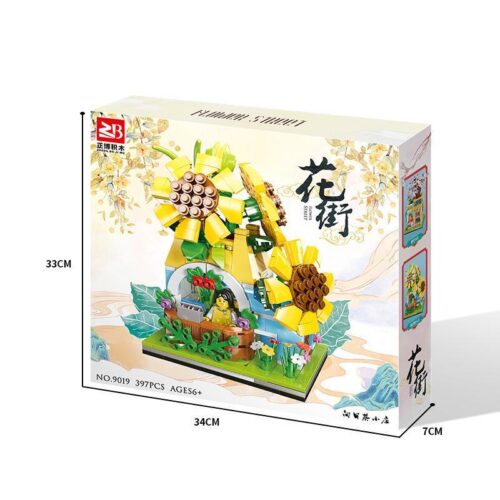 Zhengbo 9019 Cửa hàng Hoa Hướng Dương, bộ lắp ghép cho bé gái 6 tuổi, sắc màu tươi sáng, giá tốt.