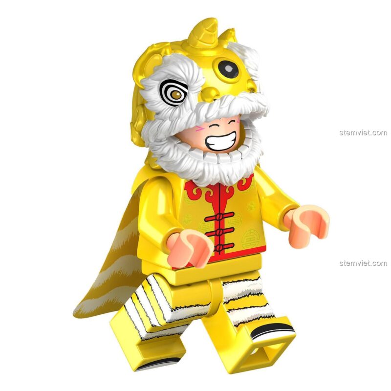 Figurine Lân Sư Rồng J1002 từ ZhuMo Blocks với đầu lân và áo choàng độc đáo, đồ chơi xếp hình cho bé trai 6 tuổi.