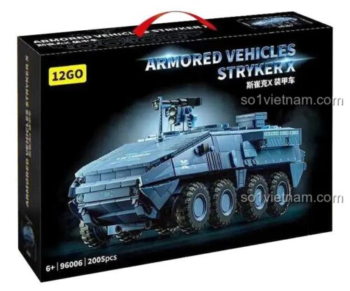 Hộp đồ chơi mô hình Xe chiến đấu Stryker X 12GO 96006, quà tặng sáng tạo cho con trai trên 6 tuổi nhân dịp sinh nhật.