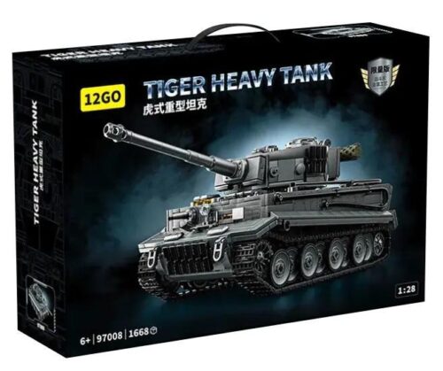 Mô hình xe tăng Tiger hạng nặng 12GO 97008 màu xám, 1668 mảnh, tỉ lệ 1:28, phù hợp cho bé trai 6 tuổi, có tháp pháo xoay 360 độ, nòng pháo điều chỉnh góc, bánh xích di chuyển, đồ chơi lắp ghép giáo dục
