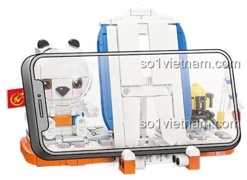Bộ lắp ghép JIE STAR 58286 Gấu Trúc Phi Hành Gia, đồ chơi giáo dục cho bé 6 tuổi, mô hình giá đỡ điện thoại độc đáo