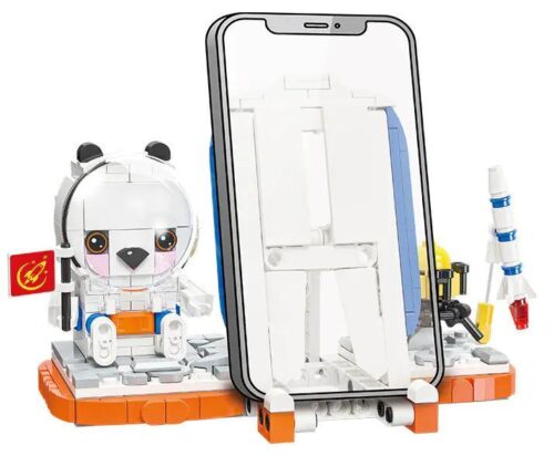 Giá đỡ điện thoại JIE STAR 58286 hình gấu trúc phi hành gia, đồ chơi lắp ghép sáng tạo cho bé 6 tuổi, mô hình gấu trúc phi hành gia ngộ nghĩnh