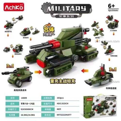 Các mẫu xe quân sự có thể lắp ráp từ bộ đồ chơi xe tăng chủ lực Lôi Khắc AchKo 10009, 163 chi tiết, phù hợp cho bé trai 6 tuổi