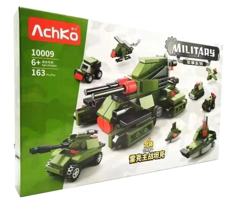 Bộ đồ chơi xe tăng chủ lực Lôi Khắc AchKo 10009, 163 chi tiết, lắp ráp 6 mẫu xe quân sự, phù hợp cho bé trai 6 tuổi