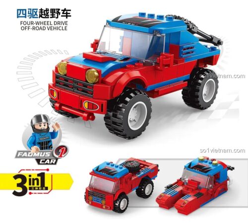 AchKo 10017 bộ lắp ghép Xe Địa Hình Dẫn Động Bốn Bánh 3 kiểu, đồ chơi mô hình Pin Gao 10017 cho bé trai 6 tuổi.
