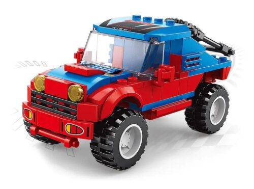 AchKo 10017 Xe Địa Hình Dẫn Động Bốn Bánh đồ chơi lắp ráp giá rẻ cho bé trai 6 tuổi, mô hình xe off-road màu đỏ xanh dương.