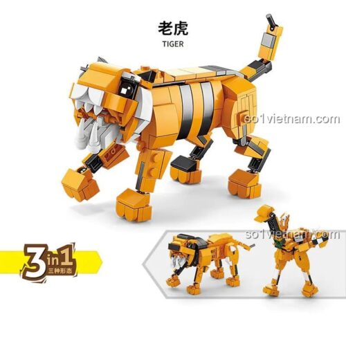 đồ chơi lắp ráp AchKo, ba mẫu lắp ráp Hổ, Sư Tử và Đà Điểu từ bộ AchKo 10025, đồ chơi mô hình cho bé trai 6 tuổi, giá rẻ