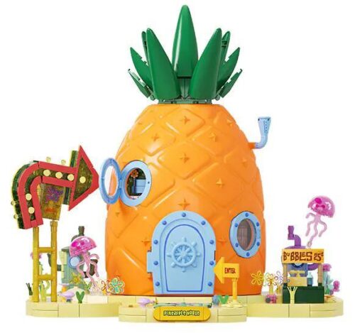 Bộ lắp ghép Ngôi nhà Dứa SpongeBob SquarePants AREA-X AB0064, đồ chơi mô hình nhà cửa dưới đáy biển, có đèn LED, bao gồm 4 nhân vật SpongeBob, Patrick, Squidward, Mr. Krabs, 1284 mảnh ghép, phù hợp cho bé 8 tuổi