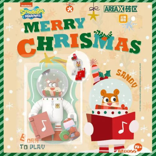 Hộp đồ chơi AREA-X AB0066 SpongeBob SquarePants Merry Christmas với hình ảnh Sandy và Mermaid Man, chủ đề Giáng sinh vui nhộn, phù hợp cho bé 6 tuổi