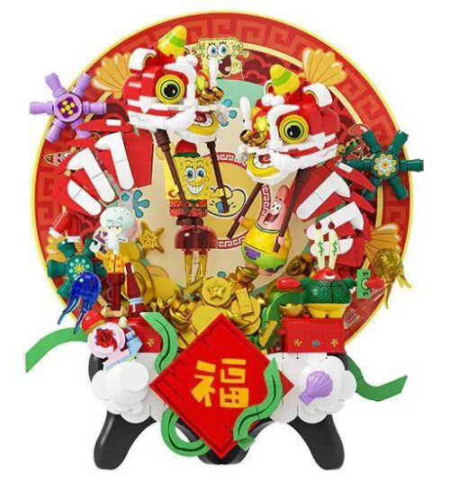 Bộ lắp ghép Hải Tặc Mũ Rơm AREA-X AB0068 Tết Đoàn Viên, có 5 minifigures nhân vật SpongeBob, Patrick Star, Squidward Tentacles, Mr. Krabs, Gary the Snail, phù hợp cho bé 6 tuổi