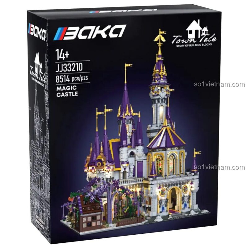 Bộ lắp ghép Lâu đài Phép thuật BAKA 33210, mô hình lâu đài Gothic màu tím vàng xám, kích thích sáng tạo cho con trai 14 tuổi, giá tốt.