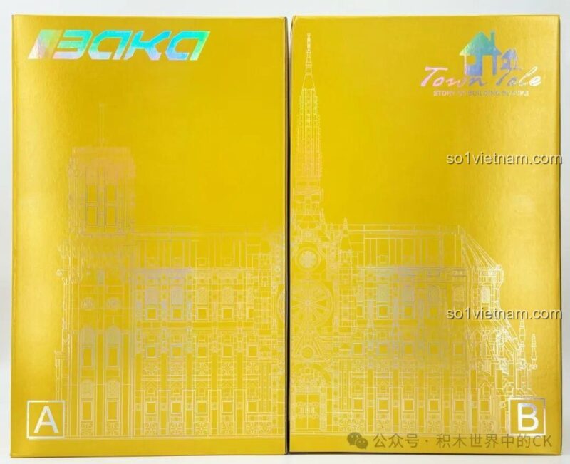 Mặt sau hộp bộ lắp ghép Nhà thờ Đức Bà Paris BAKA 33213, giới thiệu các tính năng tháo lắp nhanh và chi tiết nội thất