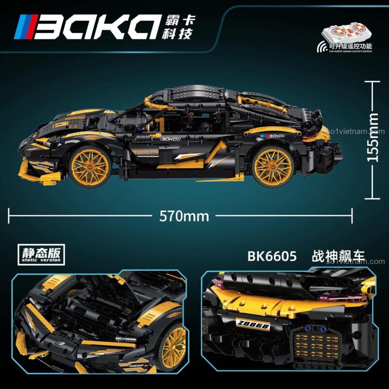 Kích thước thực tế của Mô hình xe đua cỡ lớn 6605 sau khi lắp ráp, dài 57cm và cao 15.5cm, thể hiện sự hoành tráng của sản phẩm.