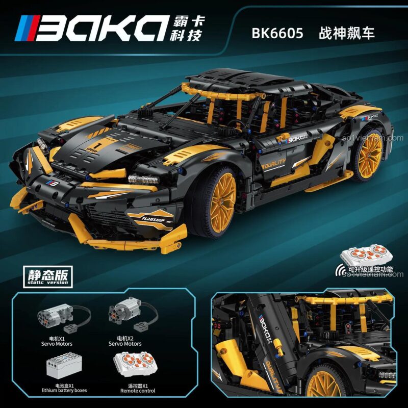 Bộ nâng cấp điều khiển từ xa cho đồ chơi lắp ráp BAKA 6605, bao gồm động cơ servo, hộp pin và tay cầm điều khiển, biến mô hình tĩnh thành xe RC.