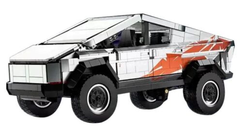 Mô hình xe tải Tesla Cybertruck Baka Technology 33000 màu trắng cam, chi tiết cao, bánh xe lớn, cửa khoang sau mở được, đèn LED đuôi xe, phù hợp cho bé 14 tuổi trở lên.