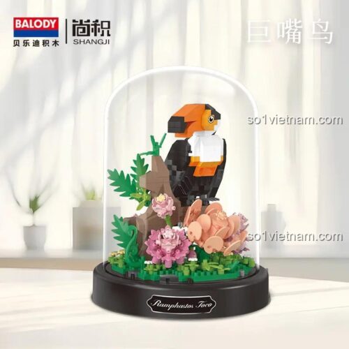 Bộ lắp ghép Chim Toucan BALODY 16391, mô hình trưng bày có lồng kính, đồ chơi mô hình tinh xảo cho bé 8 tuổi, giá tốt.