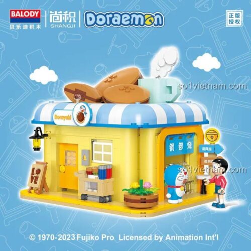 Hộp bộ lắp ghép BALODY 21086 Tiệm bánh Dorayaki Doraemon, mô hình cửa hàng bánh ngọt có đèn LED, cho bé 6 tuổi, giá tiết kiệm.