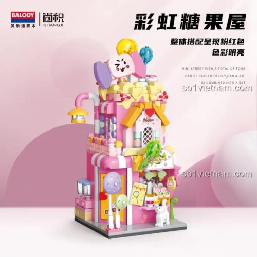 Hộp bộ lắp ghép Cửa hàng kẹo cầu vồng BALODY 21200, đồ chơi mô hình Tiệm kẹo ngọt cho bé gái 8 tuổi, giá tốt