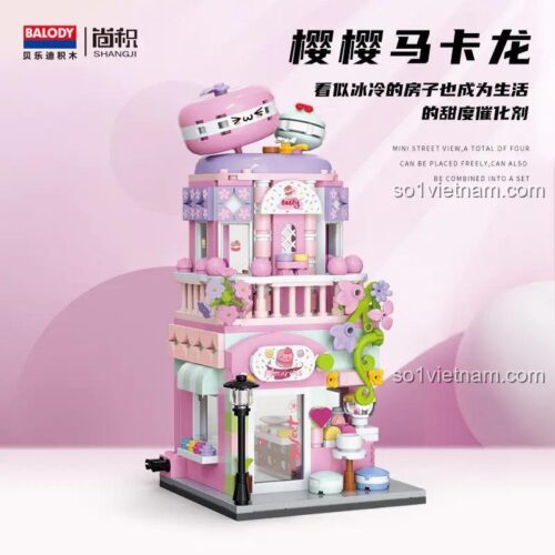 Hộp bộ lắp ghép Cửa hàng bánh Macaron BALODY 21201, đồ chơi mô hình mini block dễ thương cho bé gái 8 tuổi, giá tốt