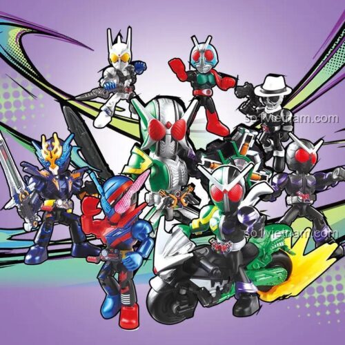 Các nhân vật Giả Diện Hiệp Sĩ trong bộ lắp ghép Kamen Rider 74302 của 布鲁可BLOKEES, thể hiện sự đa dạng và khớp nối linh hoạt, phù hợp cho bé trai 10 tuổi.