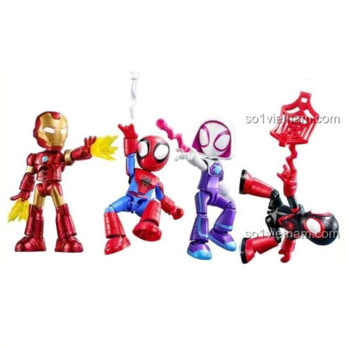 Bộ lắp ráp nhân vật Marvel gồm Spider-Man Peter Parker, Iron Man, Gwen Stacy, Miles Morales, đồ chơi cho bé 3 tuổi