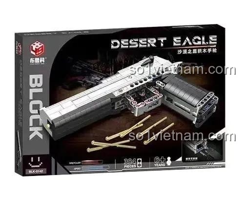 Hộp sản phẩm bộ đồ chơi lắp ghép súng lục Desert Eagle BLK-0142, 394 chi tiết, 6+ tuổi, có hình ảnh súng và các chi tiết