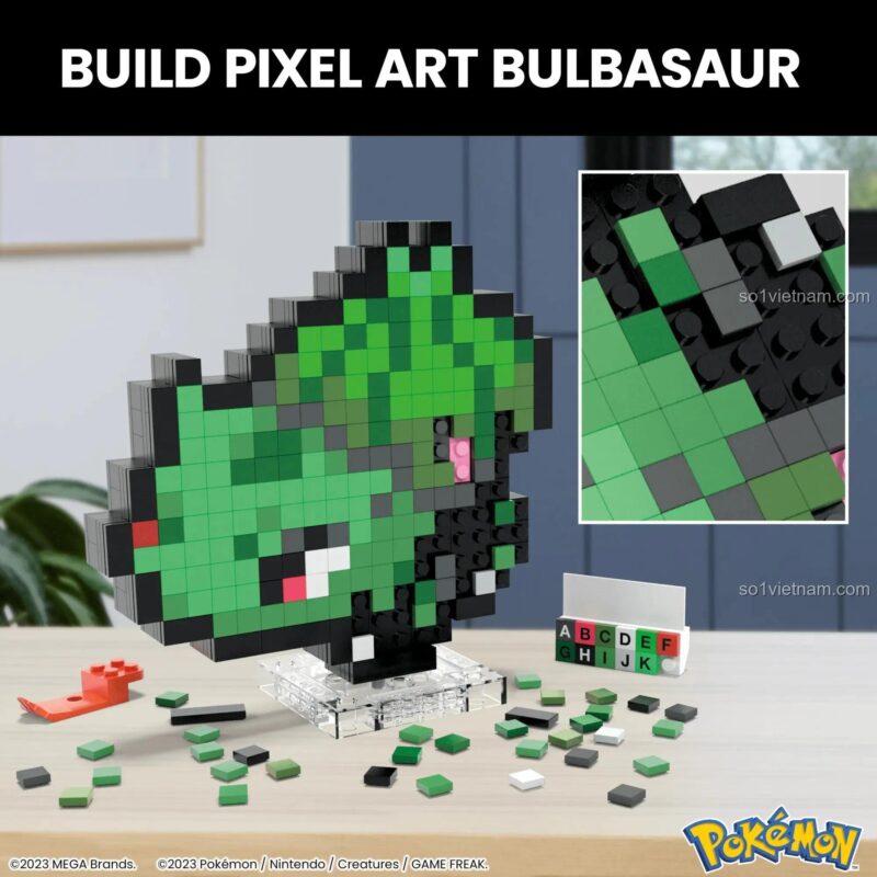 Chi tiết bộ lắp ghép Mega Bloks HTH75 Pokémon Bulbasaur, đồ chơi sáng tạo 374 chi tiết