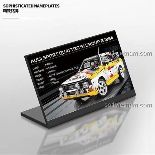 Bảng thông số kỹ thuật đi kèm bộ xếp hình YC-23043 Mô hình Audi Sport Quattro S1 1984, chất lượng cao.