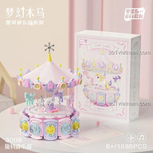 Hộp sản phẩm bộ lắp ghép Dream Carousel Music Box 3008 BrickSo - Hộp nhạc mơ mộng, Vòng quay ngựa lấp lánh, Đồ chơi xếp hình cho bé gái 6 tuổi