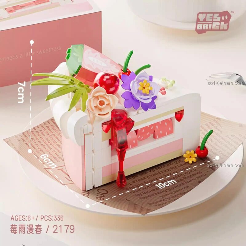 Kích thước mô hình bánh kem BrickStory 2179, bộ lắp ghép bánh ngọt 10x6x7cm, đồ chơi xếp hình cho bé gái 6 tuổi