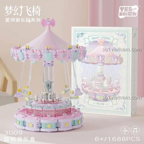 Mô hình Nhạc nước Cầu Trượt Bay Mộng Mơ 1688 mảnh, độ tuổi 6+, màu hồng tím trắng xanh lá, có nhạc, có thể xoay tròn, công viên giải trí, đồ chơi giáo dục, đồ chơi sáng tạo, giá tốt