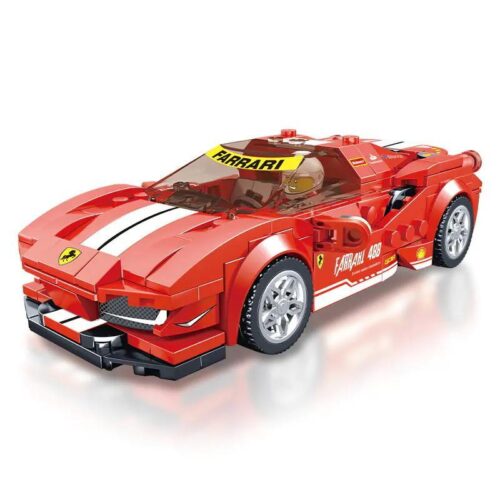 Mô hình xe Ferrari 488 màu đỏ lắp ráp từ khối nhựa, có người lái minifigure, tỉ lệ 1:32, 314 chi tiết, phù hợp cho bé 6 tuổi