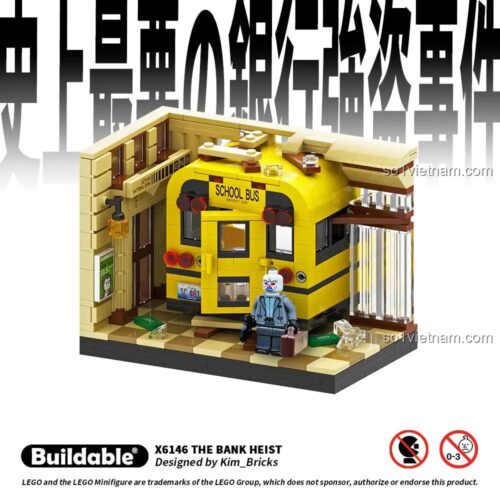 Hộp sản phẩm bộ lắp ghép Buildable X6146 Vụ Cướp Ngân Hàng, đồ chơi mô hình xe buýt trường học cho bé trai