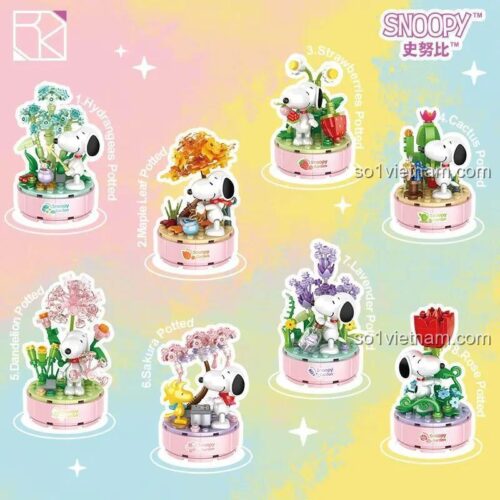 Chậu Cây Snoopy Vòng 4 CACO S025, bộ lắp ghép Snoopy Garden, 8 mẫu lắp được, 1210 mảnh, đồ chơi xếp hình cho bé gái 6 tuổi, Vườn Cổ Tích