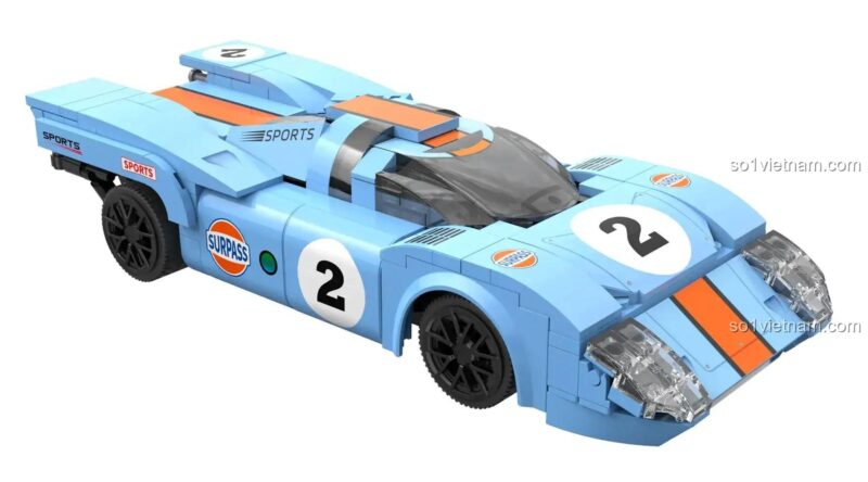 DoubleE C51076 Mô hình xe đua Porsche 917K Bão Xanh Cam 51076 của CaDA, màu xanh cam đặc trưng, đồ chơi trí tuệ cho bé trai 6 tuổi.