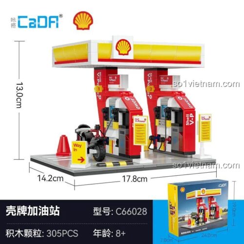 Mô hình Trạm Xăng Shell CaDA C66028 với kích thước chi tiết, bộ lắp ghép cho bé trai 8 tuổi, giá tiết kiệm.