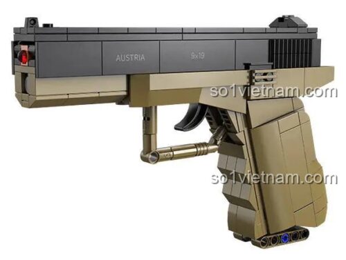 Mô hình súng lục Glock 17 bằng nhựa ABS, 338 chi tiết, màu đen và nâu, có thể bắn đạn xốp, phù hợp cho bé trai 8 tuổi
